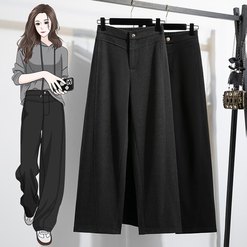 Real Shot of Large Size Gray Banana Pants for Women in Autumn and Winter Straight Narrow Wide Leg Pants Casual Draped Curved Sickle Pants