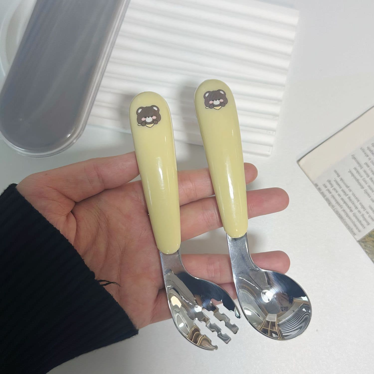 Children's training spoon, stainless steel ingot spoon, baby spoon, infant spoon, food-grade children's spoon, cutlery box