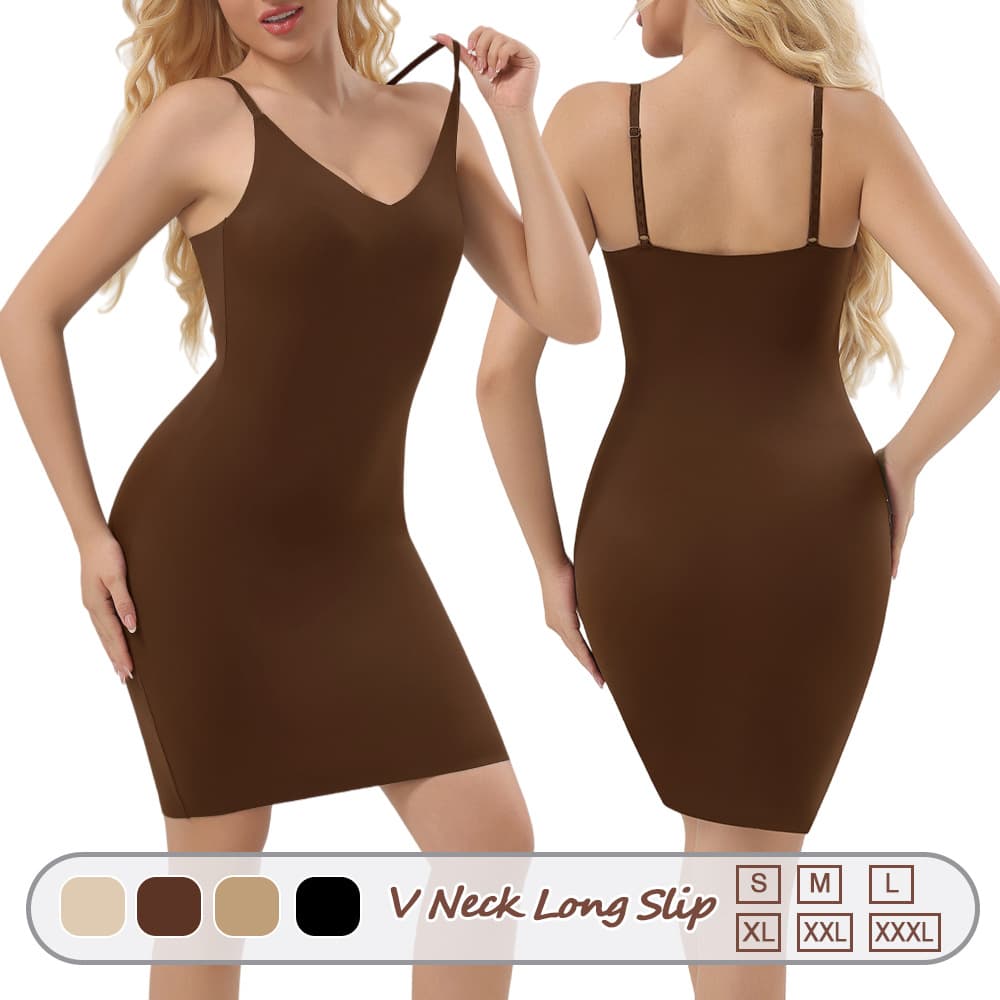 Zhanrun cross-border 1343 V-neck seamless camisole long bodycon dress shaping garment, body shaping abdominal control waist cincher, no padded cups for women