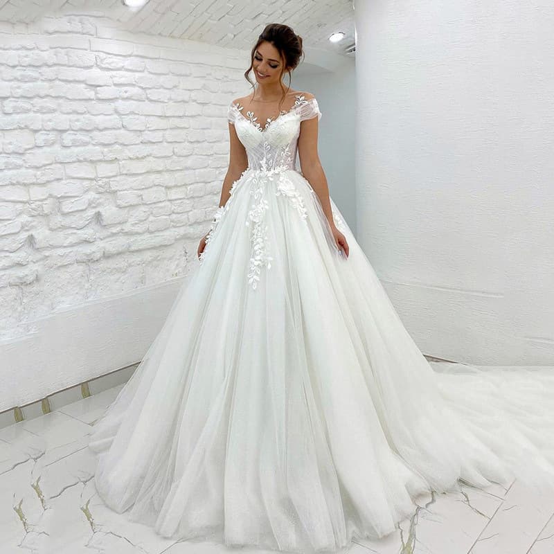 Cross-border one-shoulder wedding dress forest style 2026 new bride simple V-neck slim see-through travel shooting small tail soft gauze