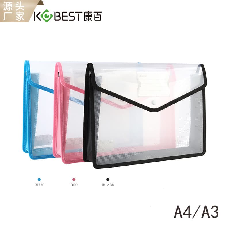 Kangbai Transparent Document Bag A3 Horizontal 3D Snap Button Bag Large Capacity Primary/Secondary School Student Exam Paper Storage Open/Close