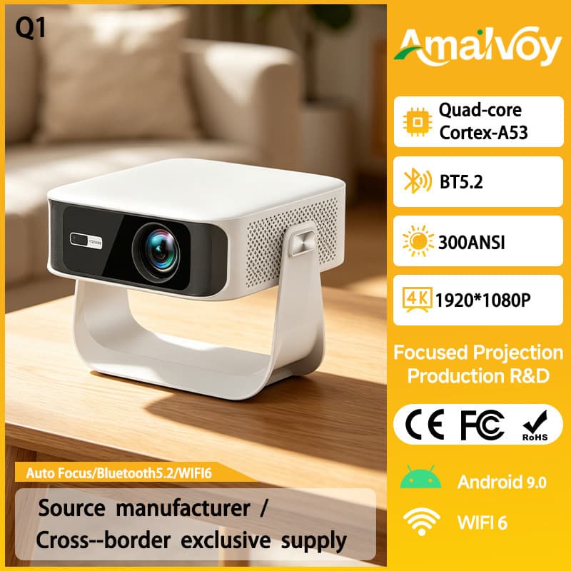Q1 PTZ Projector Home Use HD Auto Focus 300 Lumens Smart Home Projector