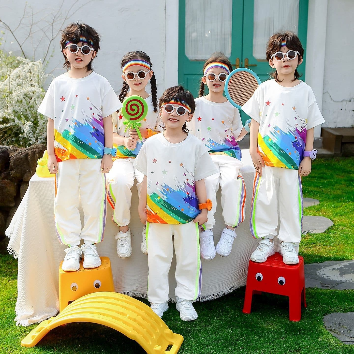 Rainbow Star Children's Children's Day Performance Costume Set Primary School Cheerleading Uniform Kindergarten Class Graduation Photo Class Uniform
