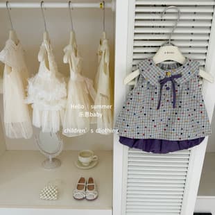 [Le En Baby] Summer Original Baby Girl Trendy Polka Dot Vest Purple Shorts Elegant Cute Two-Piece Set