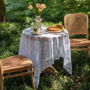French Rustic Lace Tablecloth Ins Style Ginkgo Leaf Round Table Coffee Table Atmosphere Vintage Dining Tablecloth Decoration
