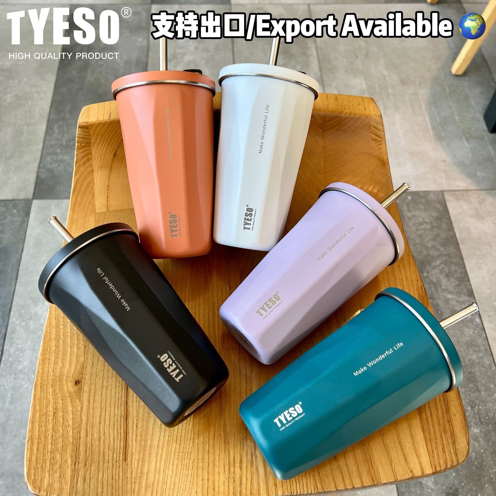 tyeso Diamond Cup Vacuum Stainless Steel Insulated Cold Coffee Cup High Color Value Large Capacity Car Suction Cup