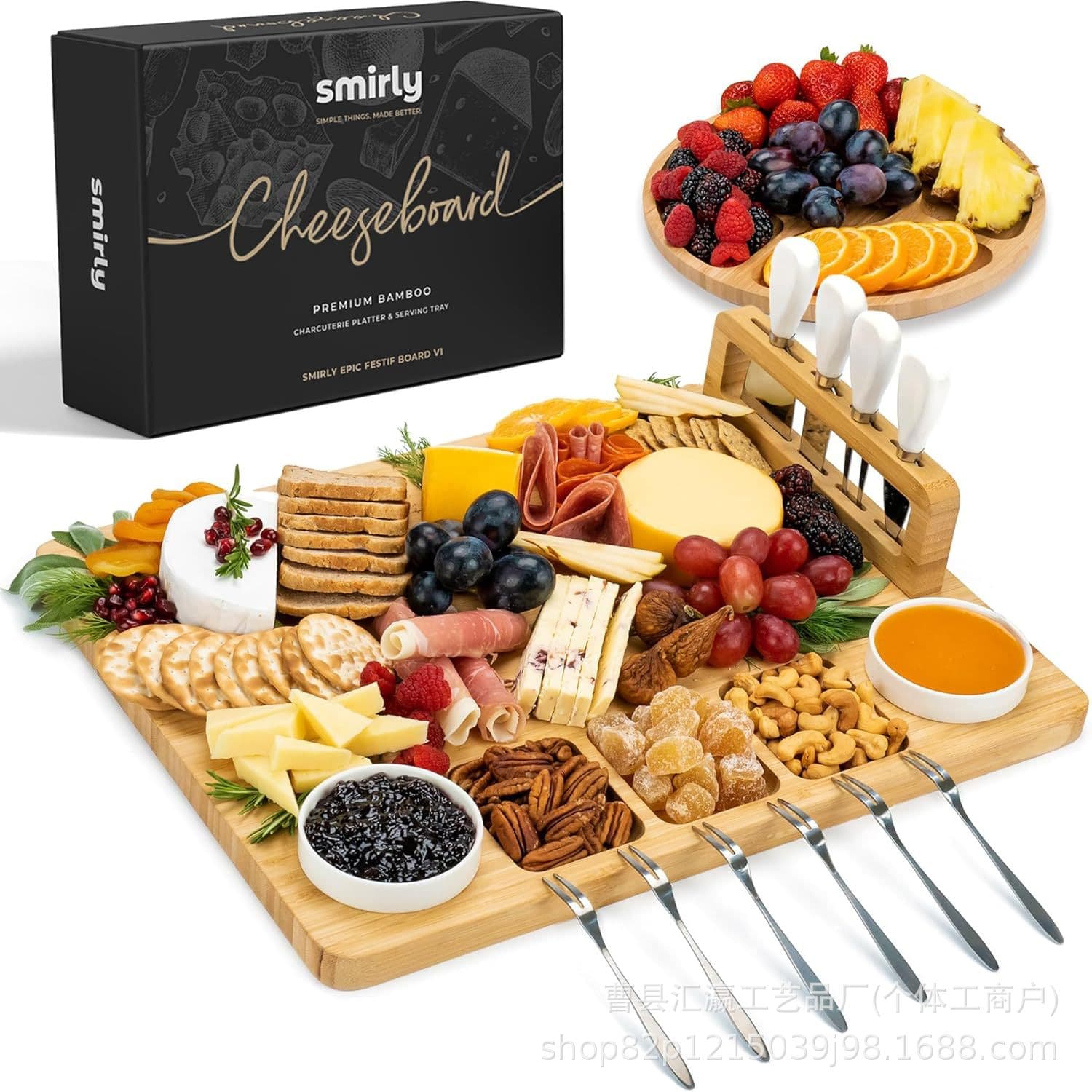 Bamboo cheese board with cutlery set cheese tray, wooden cheese set solid wood tray bamboo cutting board