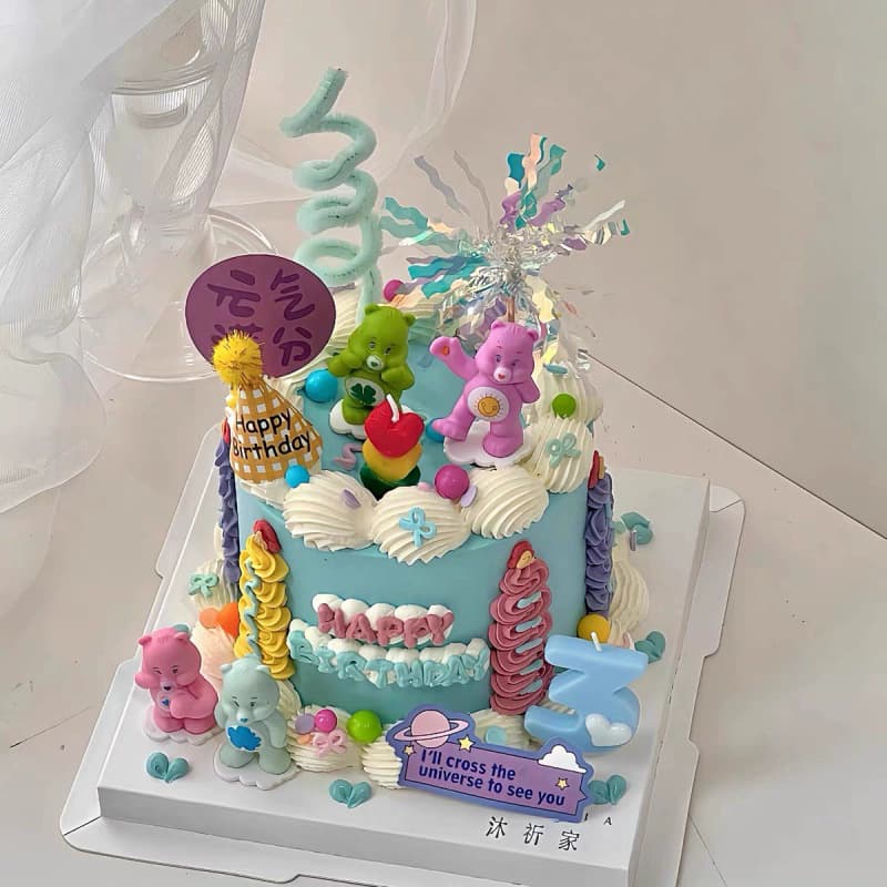 Korean cake decoration ornaments rainbow bear care bear colorful bear color love balloon birthday card plug-in
