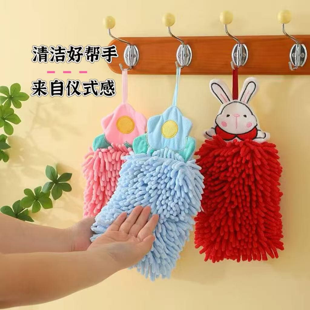 Adorable chenille kitchen cleaning thickened hanging towel, absorbent odor-proof quick-dry home viral hand towel