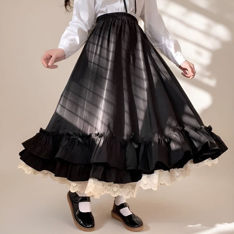 Lolita extended petticoat Mori girls versatile daily wear lace skirt overskirt lolita long skirt