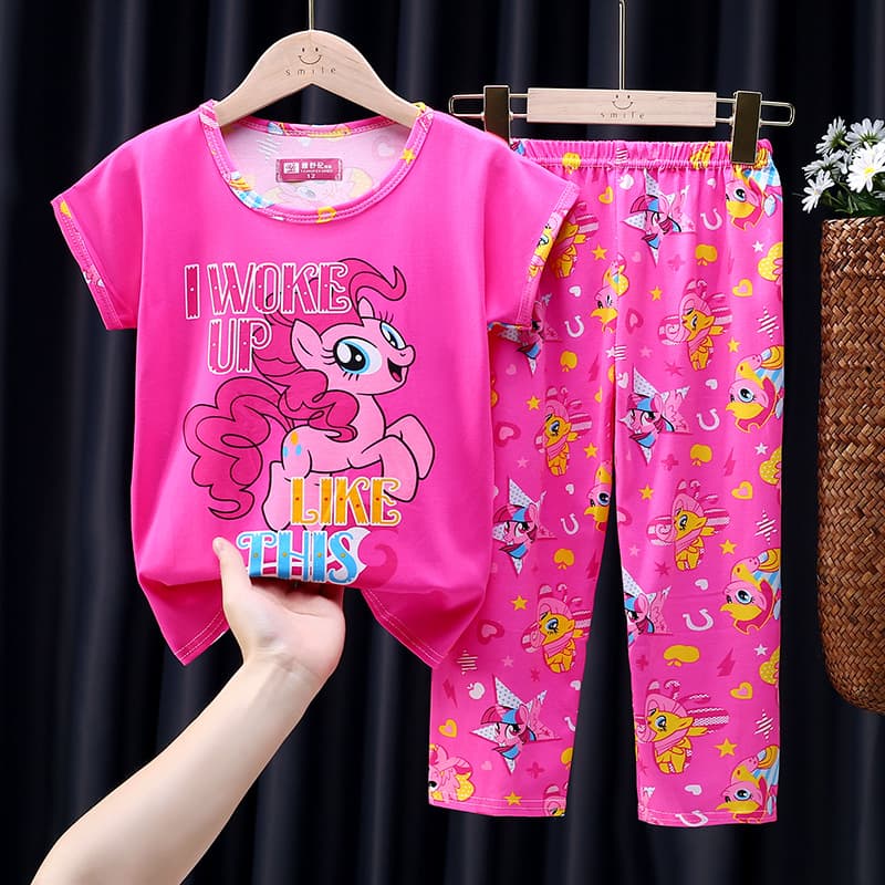 Children's Pajamas Summer Thin Baby Girls Short Sleeve Long Pants Set Toddler Girls Loungewear Half Sleeve Air Conditioning Clothes