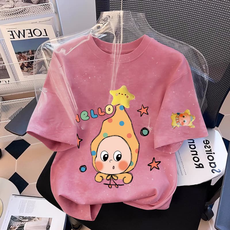 Qiaonika Kids Short Sleeve T-Shirt 2026 New Gradient Girls Baby Short Sleeve Mid Big Kids Summer Casual Wear