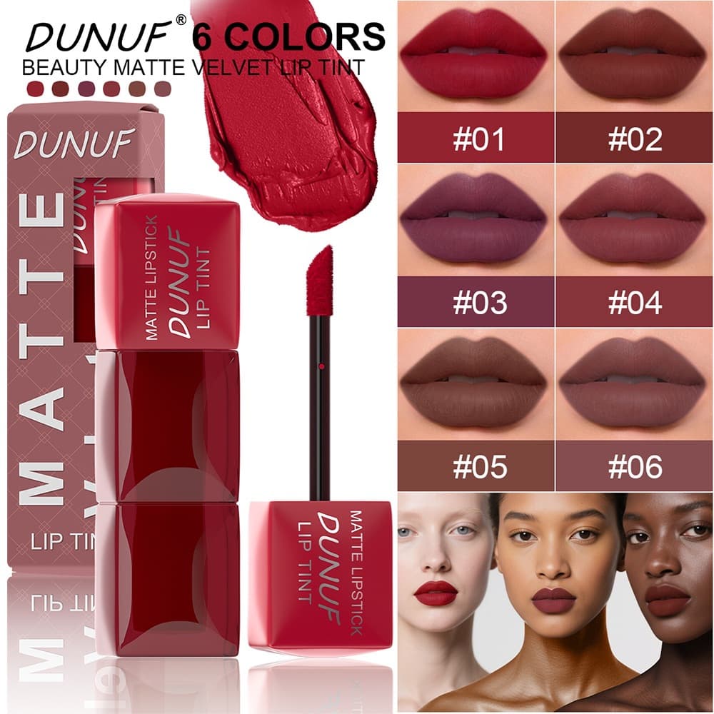 Dunuf 6-Color Velvet Lip Gloss Matte Lipstick That Doesn't Stick to the Cup, Moisturizing and Easy to Apply, Cross-Border Foreign Trade Lipstick