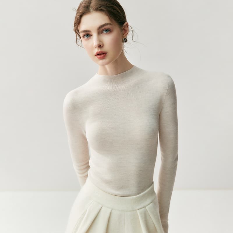 Yangzi yarn 18-gauge fine-knit solid color women's cashmere base layer machine washable fitted pullover top innerwear