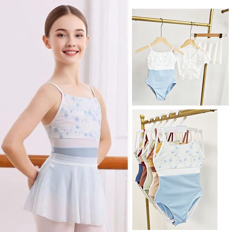 Children's dance clothing, girls' practice clothing, children's tutu skirt, summer Chinese dance, ethnic dance suspenders, embroidered contrasting colors