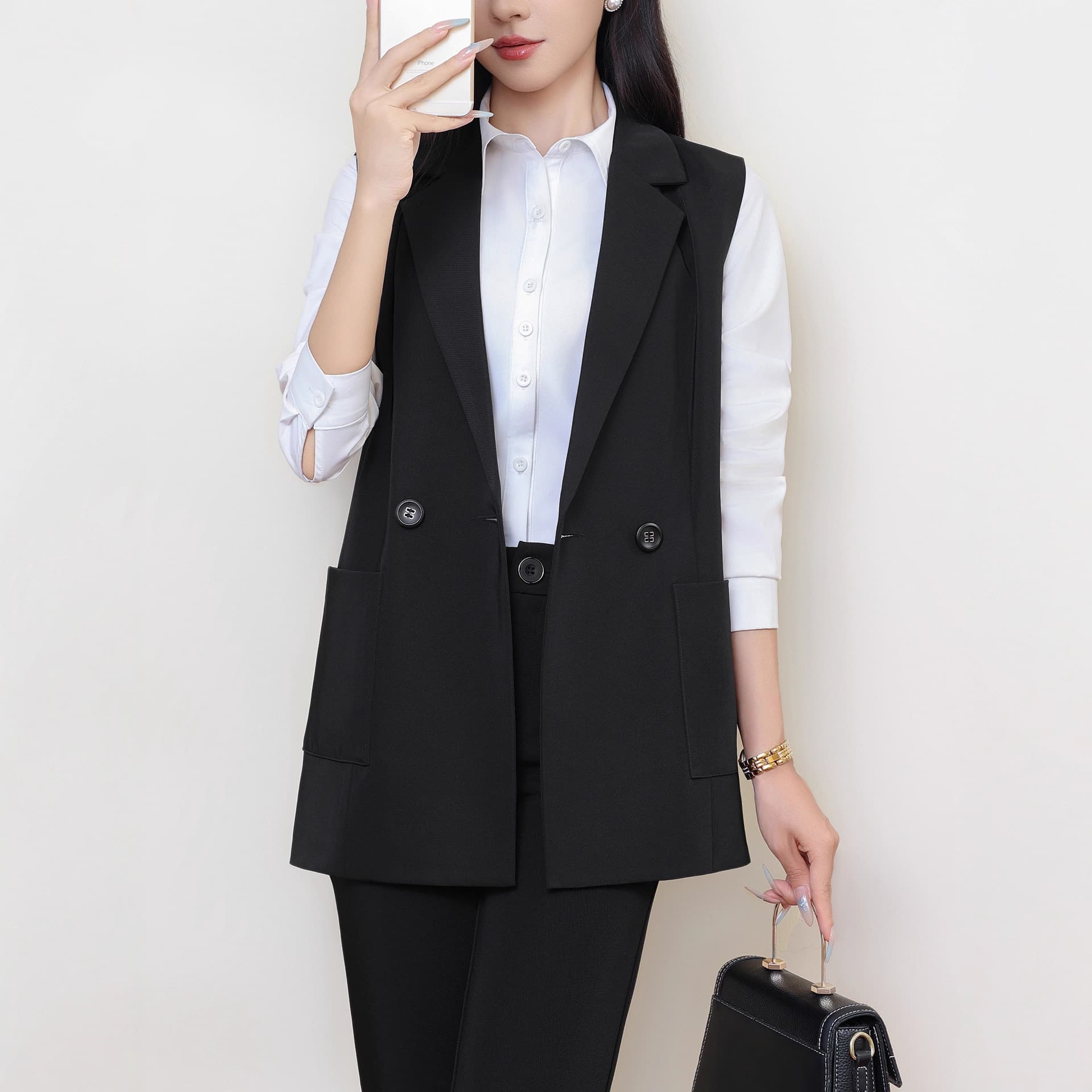 207 Large Size Suit Vest Female Fat Sister Small Suit Sleeveless Mid-Length Slim Jacket