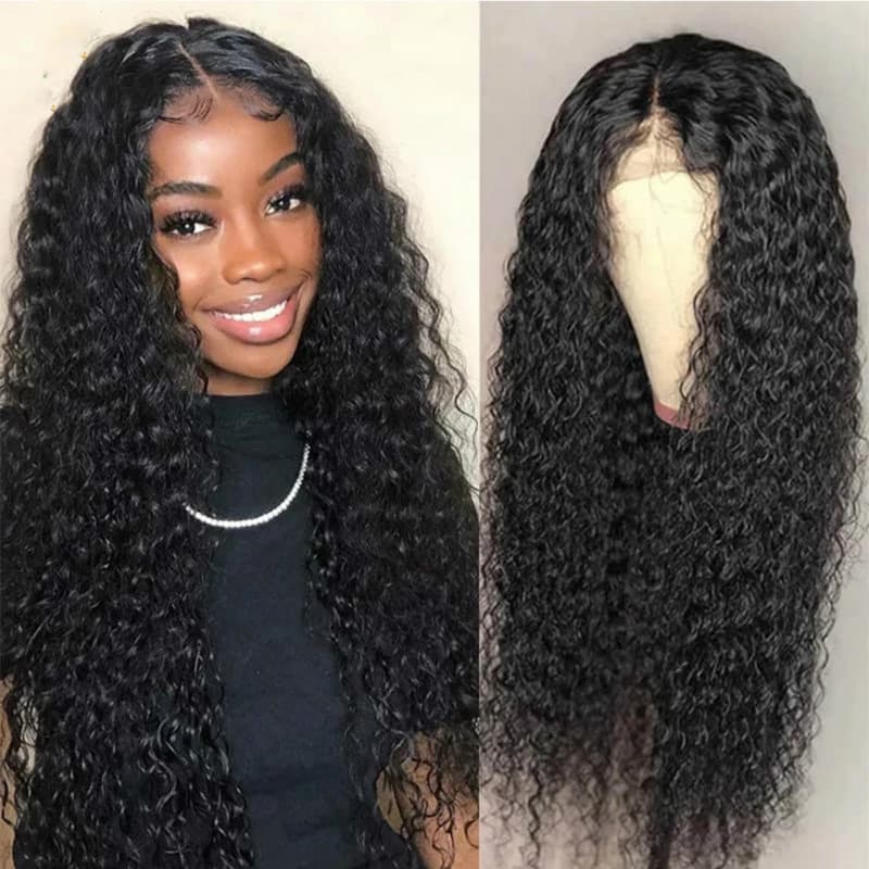 European and American wigs African small curly hair 13*4 front lace center parted small curls long curly hair chemical fiber high temperature silk headgear wholesale