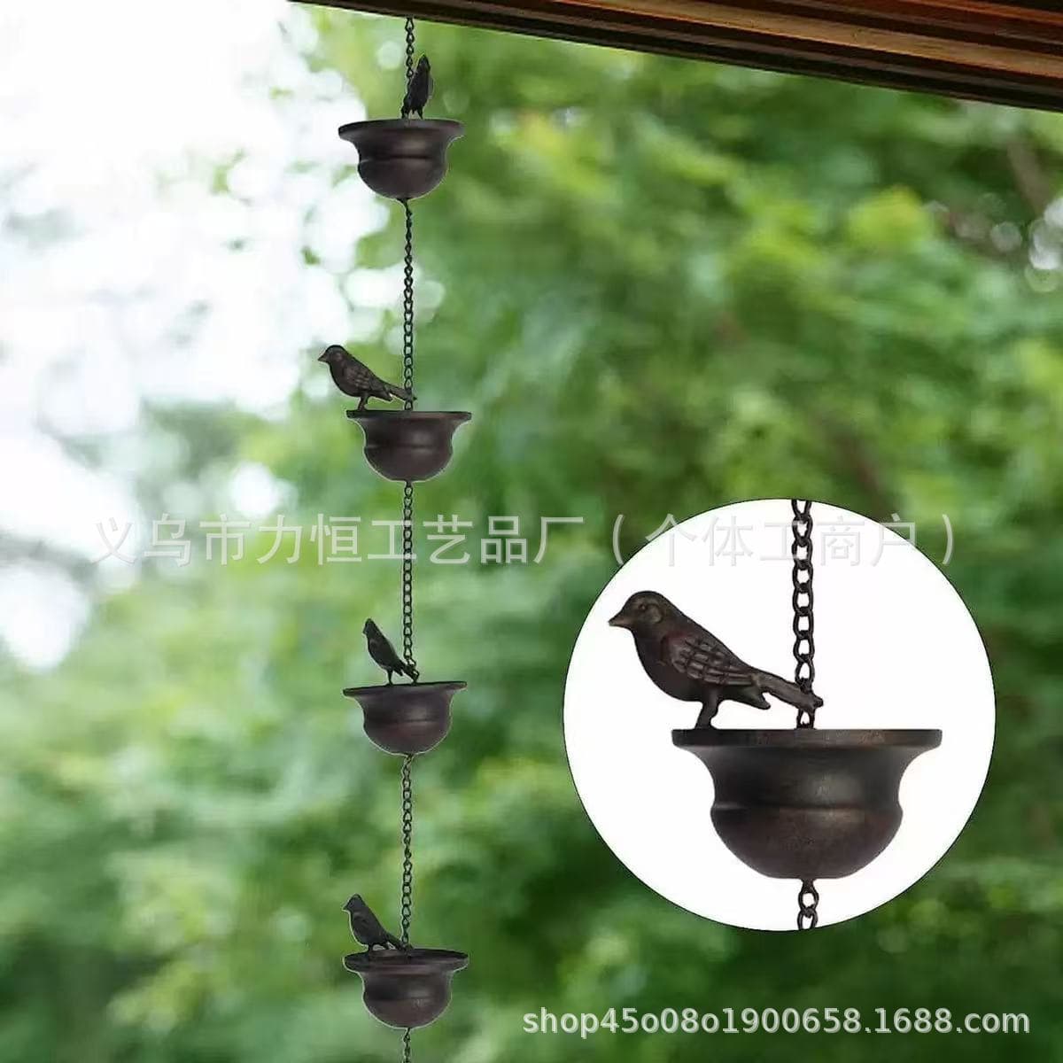 Mobile Birds on Cups Rain Chain Metal Decoration Drainage Chain Hanging Ornament