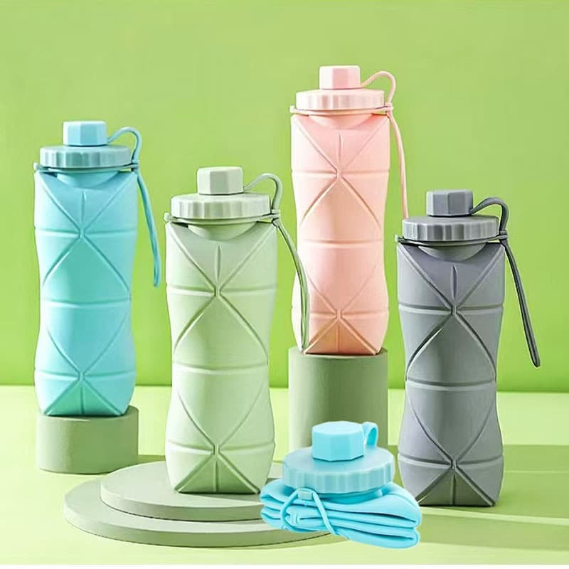 Factory Direct Sales Silicone Folding Sports Water Bottle, Outdoor Travel Cycling High-Temperature Resistant and Drop-Proof Portable Cup