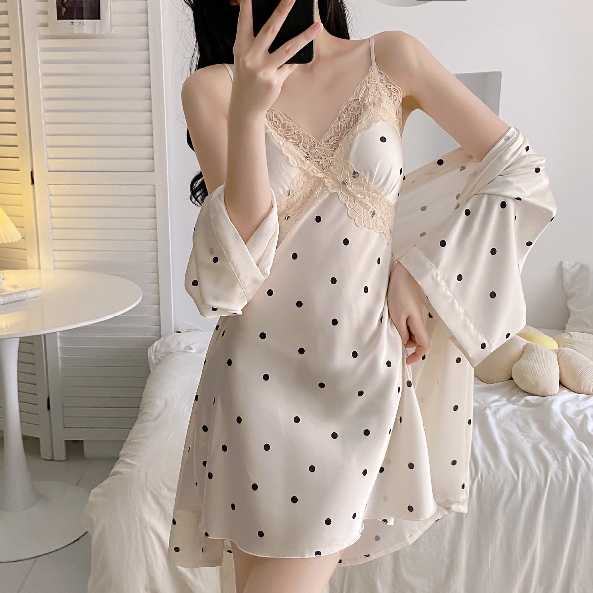 Ice Silk Pajamas for Women Summer Thin Sexy Suspender Nightgown Two-Piece Set Summer Sexy Lace with Breast Pad Home Clothes