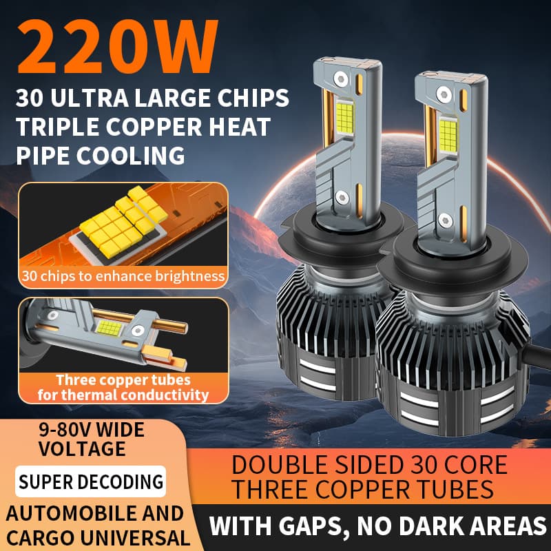 Cross-border Supply High Power 220W Car LED Headlight H11 H7 H4 LED Car Headlight 9005 Decoding Headlight