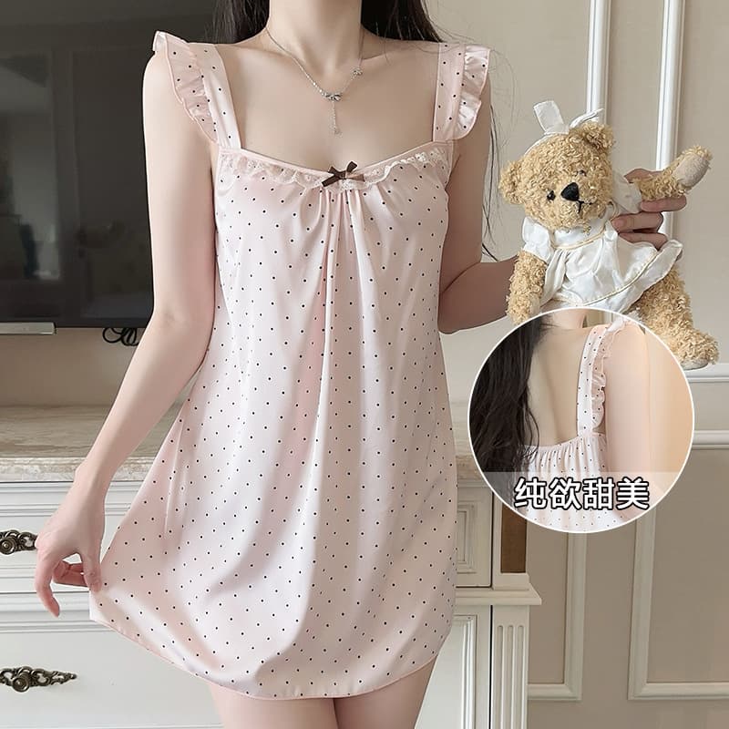 Graceful and Fashionable Sweet Flying Sleeves Deep V Low-Cut Square Collar Pure Lust Hot Backless Nightgown Home Wear Set Xk5578