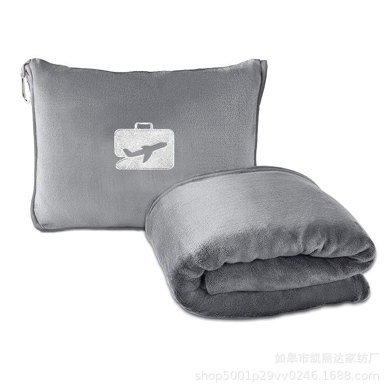 Cross-border Portable Airplane Travel Blanket 2-in-1 Foldable Storage Nap Winter Cover Blanket Flannel Blanket Customized