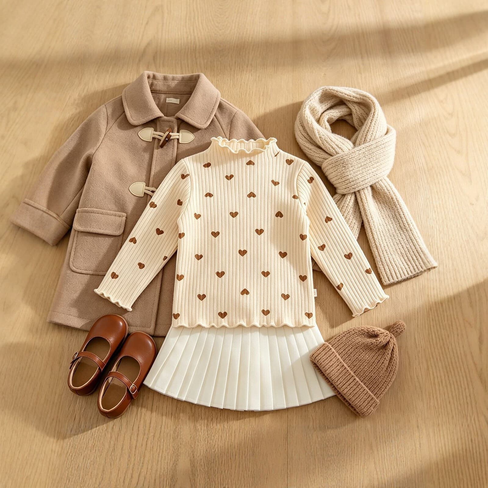 Girls' Heart Ruffle Trim Base Layer Long Sleeve Spring Autumn Pure Cotton Children's Top Baby Inner Wear Stylish Warm