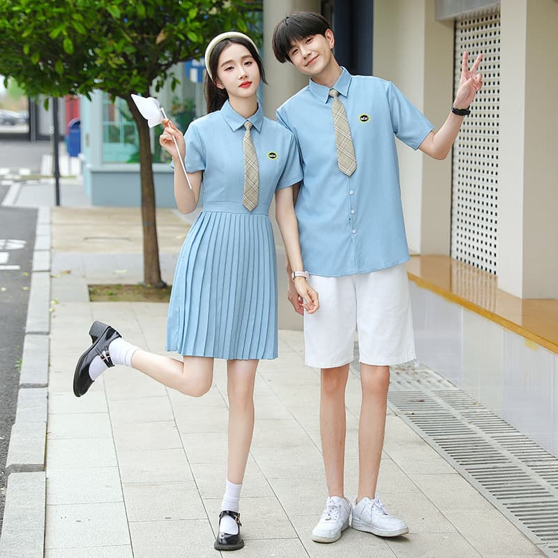 School Uniform Set for Middle and High School Students, College Style, Short Sleeve Cotton Summer Sports Wear for Graduating Class