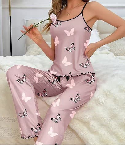 Cross-border Homewear Printed Camisole and Twisted Hem Pants Two-Piece Set Casual Loungewear Sexy Women's Pajamas Breathable
