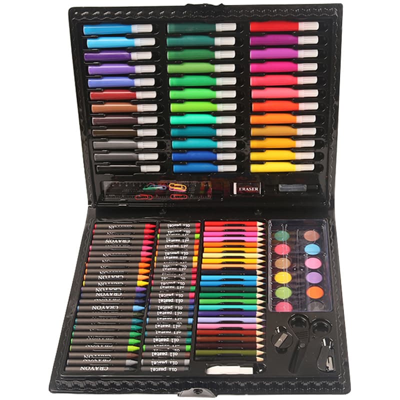150-Piece Art Brush Set, Kids Drawing Stationery, Oil Pastels, Watercolor Pens, Crayons, Pencils, Graffiti Gift Box