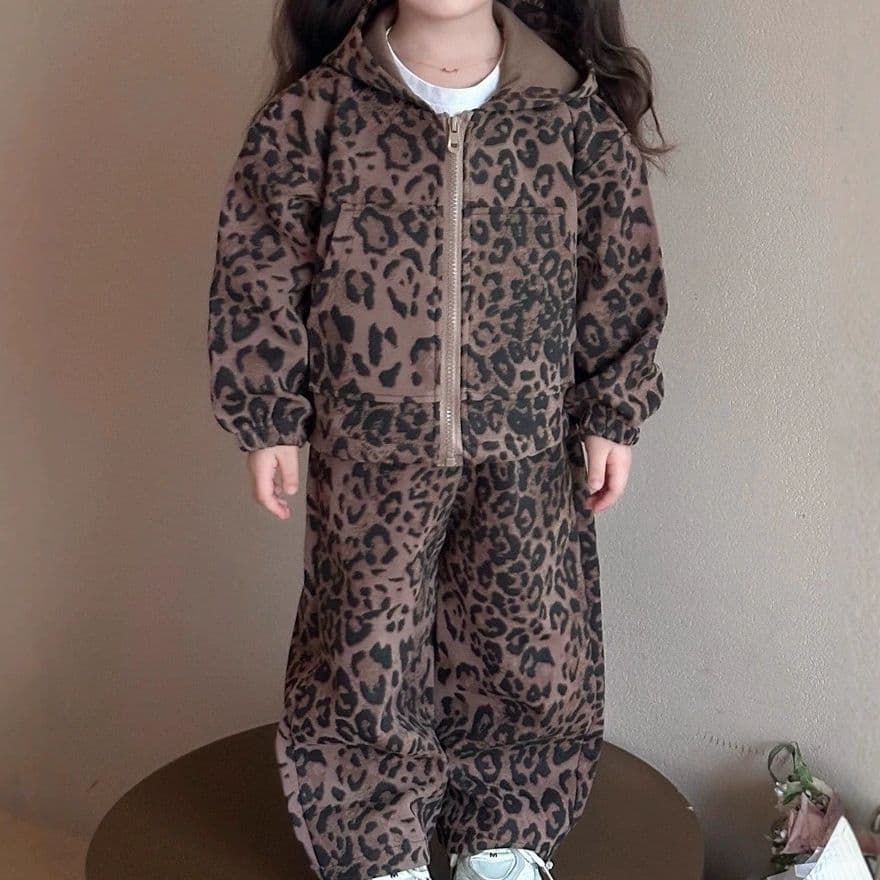 Girls Spring Autumn Leopard Print Set 2026 Casual Hooded Jacket and Pants Two-Piece Outfit for Girls