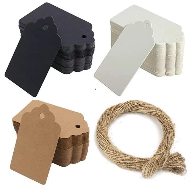 Kraft Paper Blank Small Tags Message Bookmarks Gift Thank You Cards Jewelry Tags 100pcs + 20m String