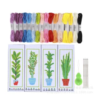2026 Cross-border Cactus Cross Stitch Bookmark DIY Material Pack Hand Embroidery Kit Simple Embroidery Bookmark