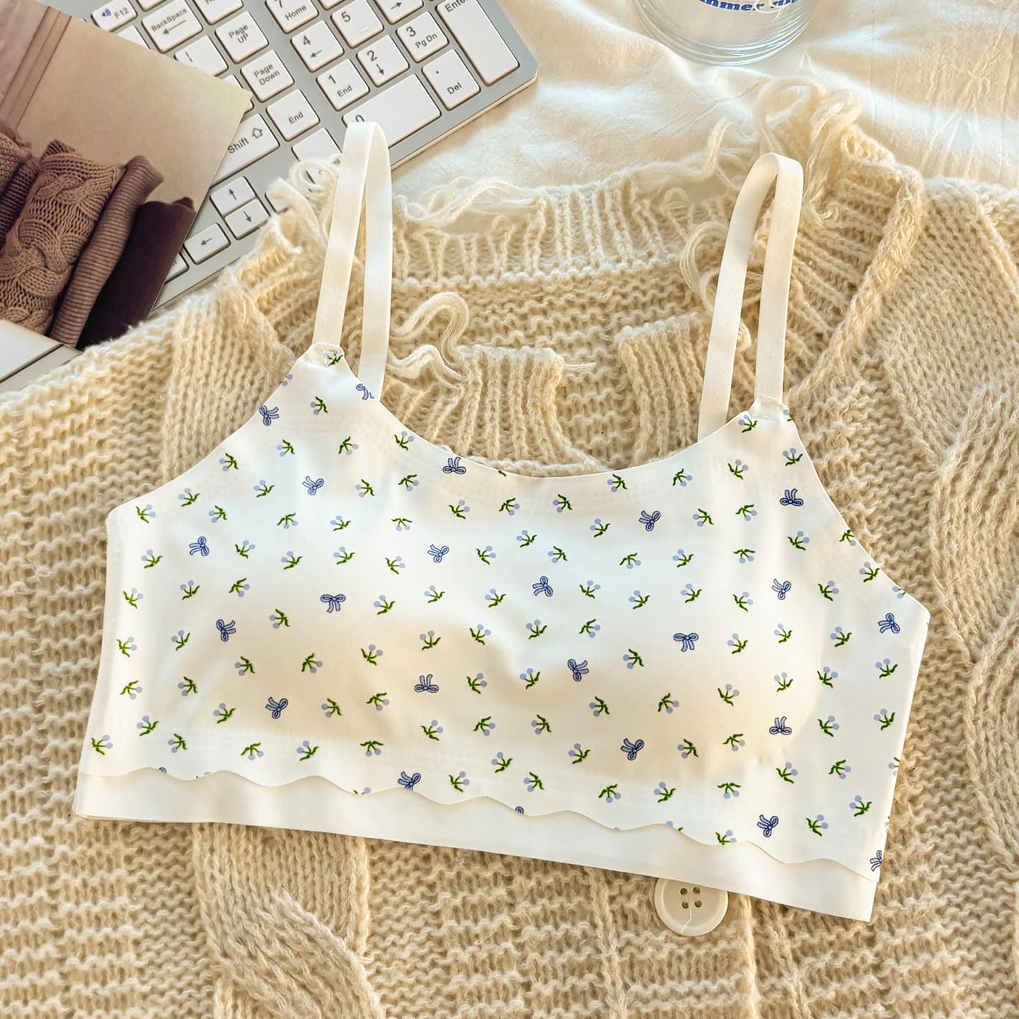 In Stock Seamless Bra Floral Pattern Thin Teen Girls' Vest Bra for Middle and High School Students