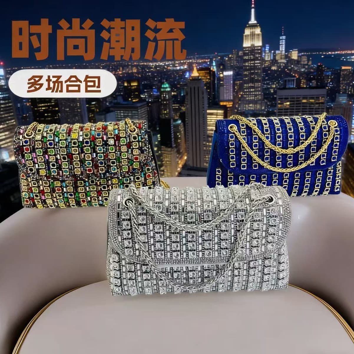 New Amazon Cross-Border Gem Evening Bag Rhinestone Socialite Banquet Bag Women's Evening Bag European and American Handbag