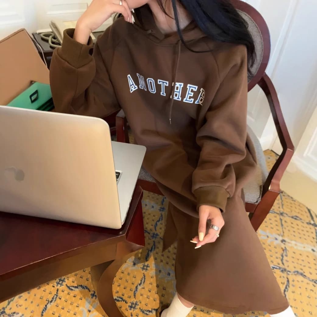 402#【250g David's Jacket Double Hat】Autumn and winter Korean style simple casual slit dress sweatshirt