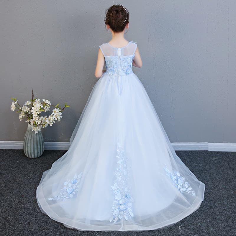 Children's Princess Dress Tulle Train Flower Girl Piano Performance Host Walk Show Evening Gown