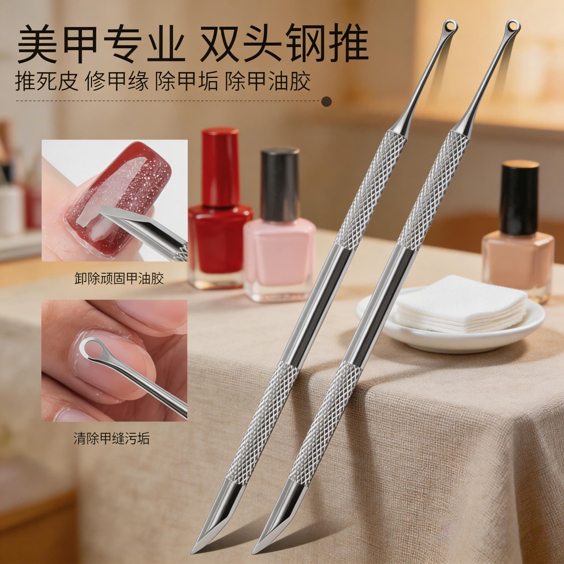 Circle steel push manicure Russian style double-ended beveled circle steel push to remove dead skin manicure front manicure tool