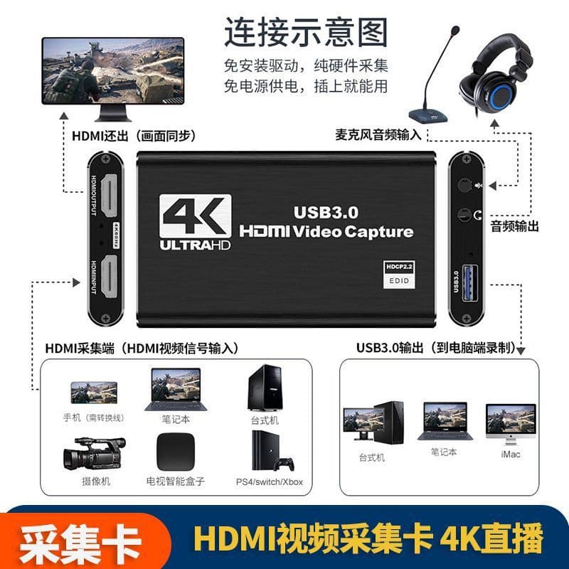 HDMI Video Capture Card USB 3.0 for Set-Top Box Screen Mirroring, Computer, Camera, PS5, Mobile Live Streaming and Recording