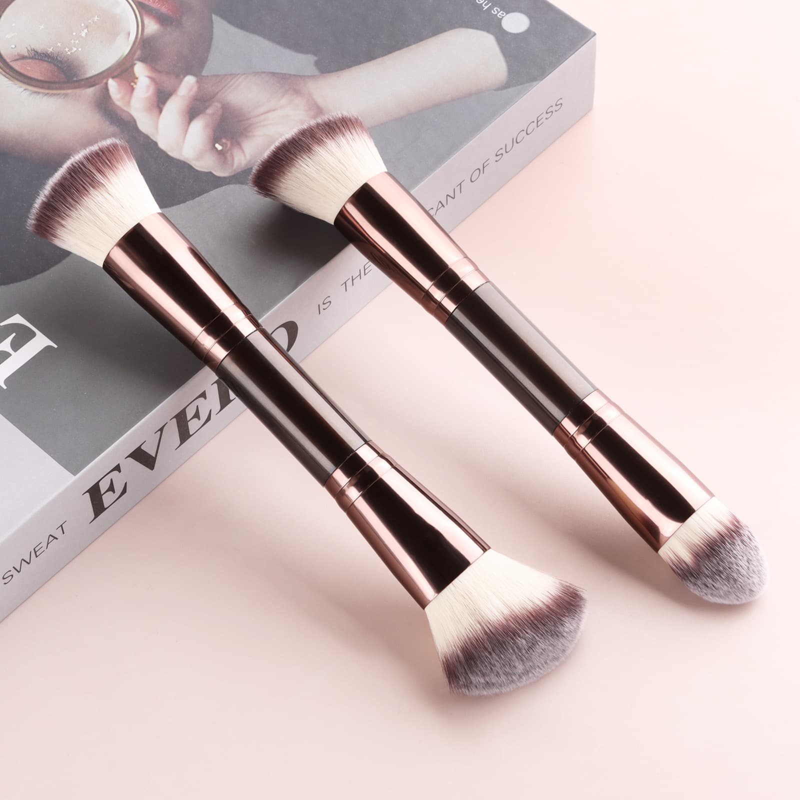 2-Piece Dual-Ended Multi-Functional Makeup Brush: Angled Powder Brush, Pointed Concealer Foundation Brush, Face Makeup Tools