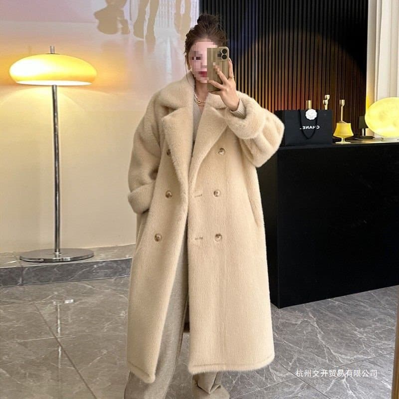 2025 Autumn/Winter Thickened and Extended Suit Collar Coat, Faux Fur Jacket for Women, Cotton-Padded Fashion