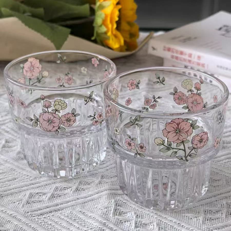 High-Aesthetic Glass Cup Breakfast Coffee Glass Drink Cup Stackable Glass Cup Ins-Style Fresh Glass Cup