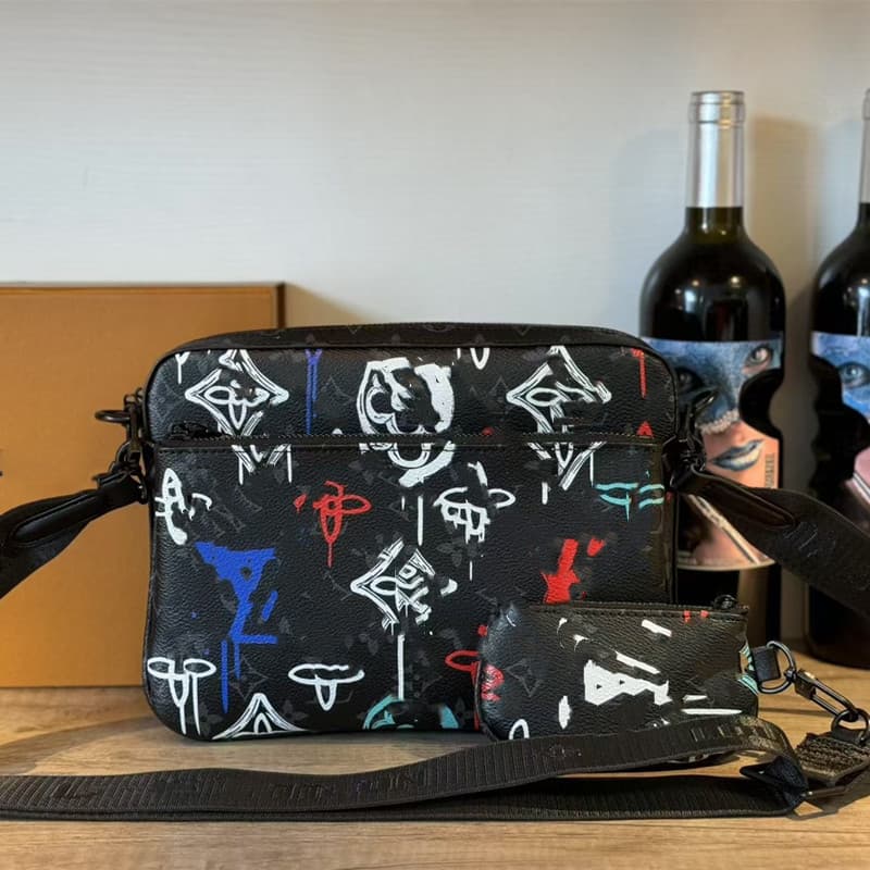 New Genuine Leather Men's Crossbody Bag Black Warrior 3-in-1 Men's Small Backpack Messenger Bag Classic Fashion Sling Bag