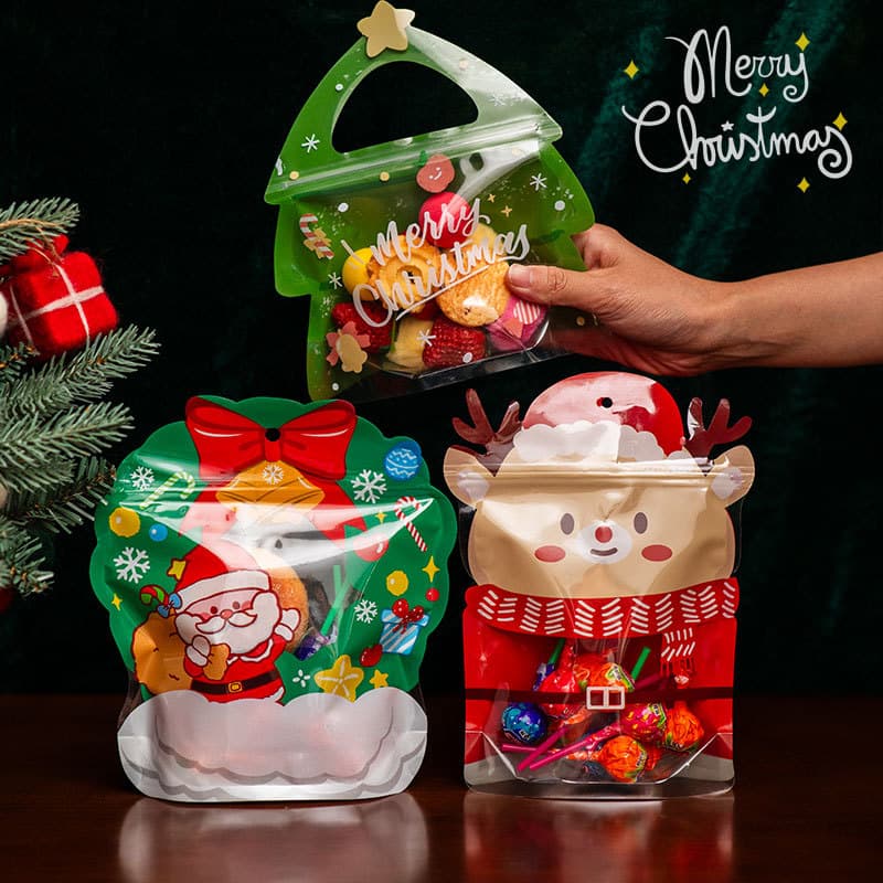 Christmas Tree Shaped Gift Bags Holiday Candy Cookie Packaging Bags Handheld Children's Gift Bags for Peaceful Night