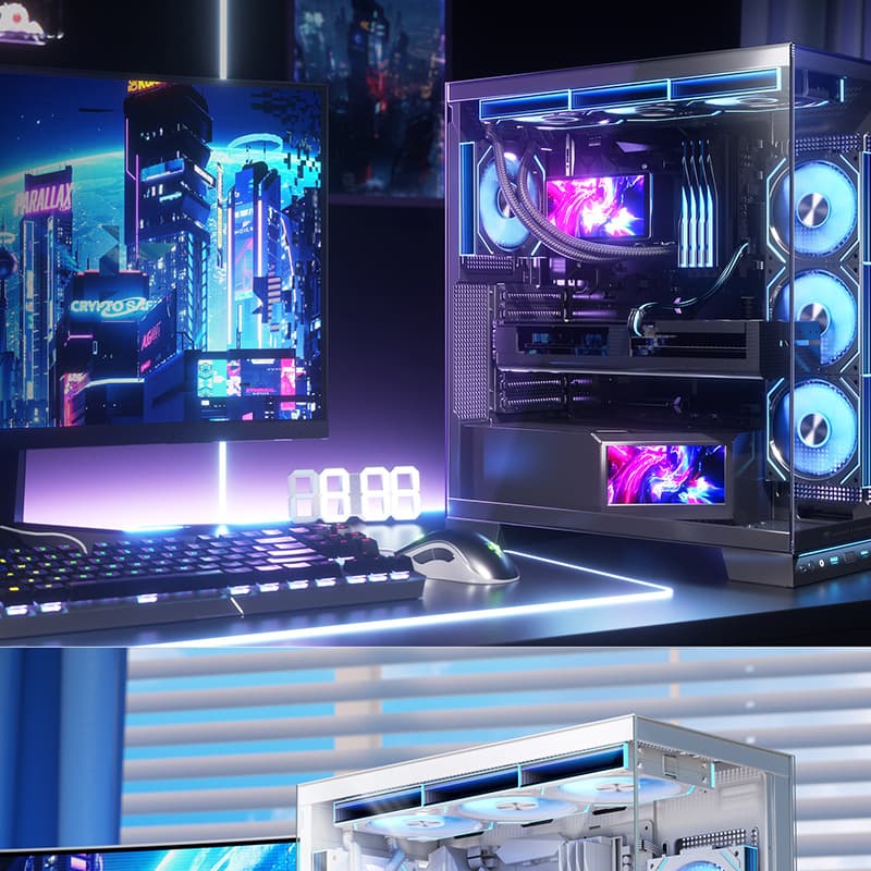Jungle Leopard AX-8 Pillarless 5.5-inch Secondary Screen ATX Gaming PC Case with Panoramic View