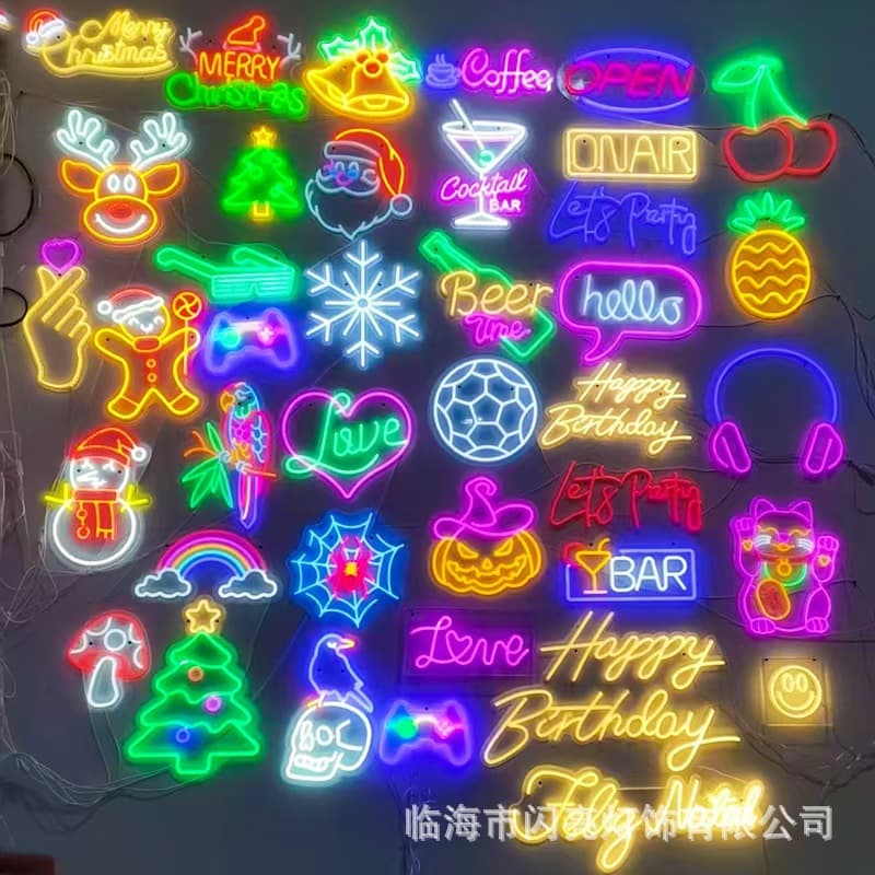 New luminous neon light happy birthday bar e-sports room Christmas and Halloween atmosphere decorative shape light