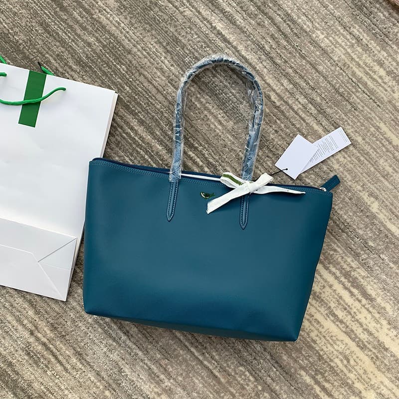 French New Horizontal Large Crocodile Large Capacity Women's Portable Tote Bag Waterproof Commuter Bag Lacoste Bag