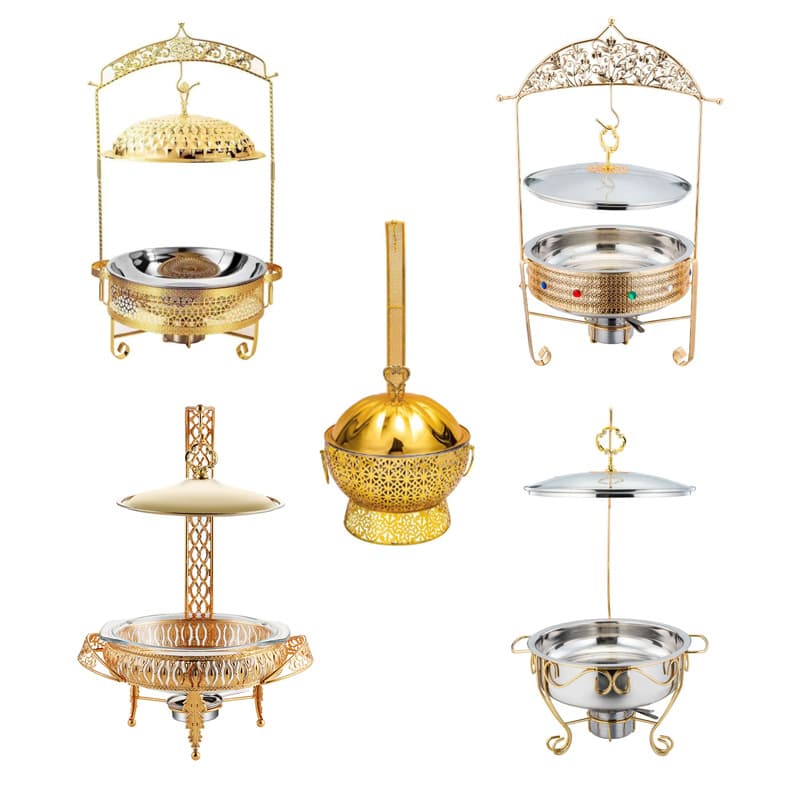 Stainless Steel Alcohol Stove, Buffet Chafing Dish for Hotel Restaurant, Iron Lace Edge Hanging Heating Warmer