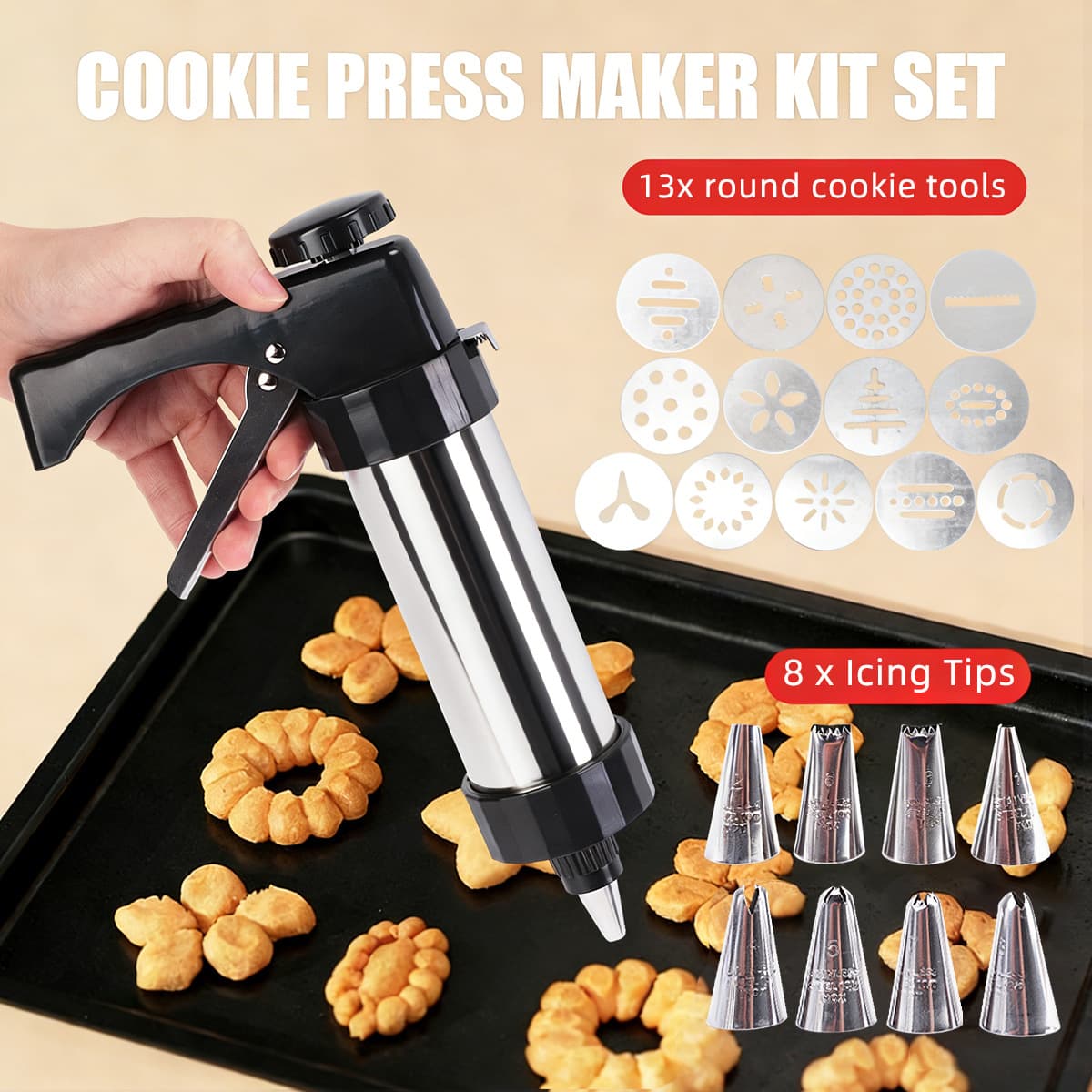Cross-border Amazon Cookie Press & Biscuit Maker for Direct Sales, Cream Piping, Piping Nozzle, Yogurt Melts, Home Piping
